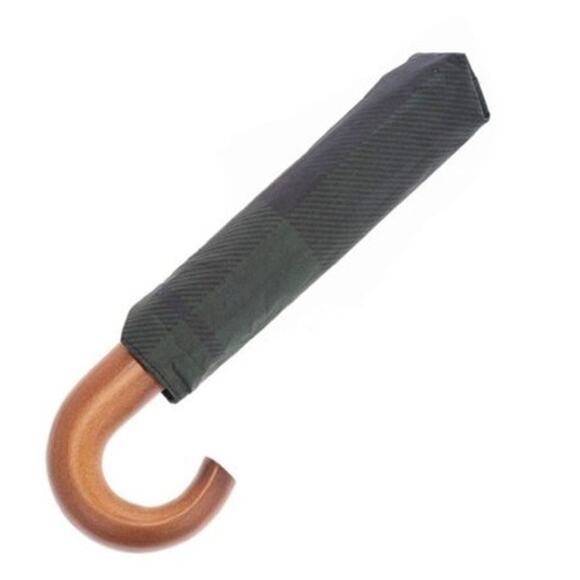 EUC Barbour Tartan Compact Umbrella | Green Blue Plaid w/ Wood curved Handle - Picture 2 of 10